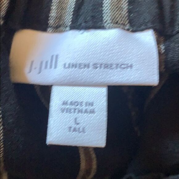 New J Jill linen full black and brown striped crop leg pant size L tall - Picture 2 of 7